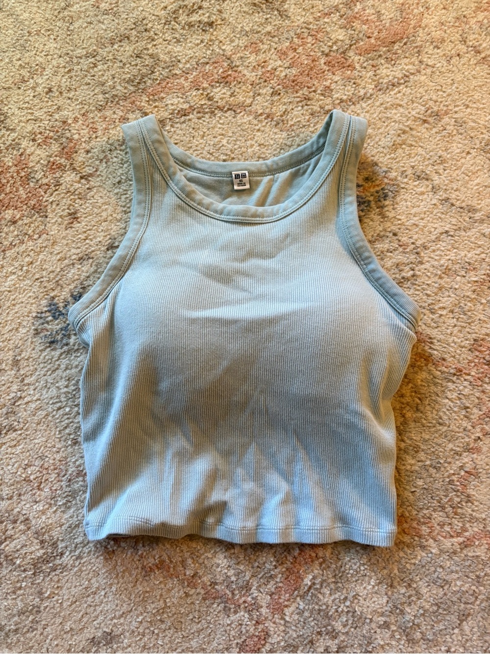 Uniqlo Built-In Bra Ribbed Crop Tank Top Women’s Size XS Light Blue
